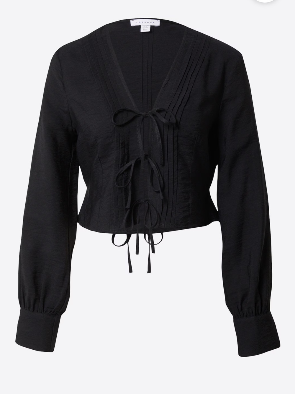 Topshop White Tie-Front Pintuck Blouse US Size 4